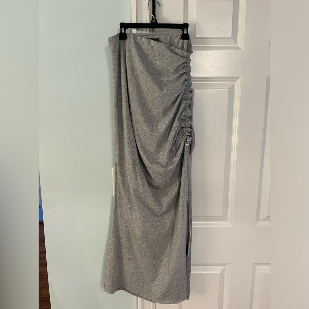 Naked Wardrobe Gray Maxi Skirt with Ruched Detail